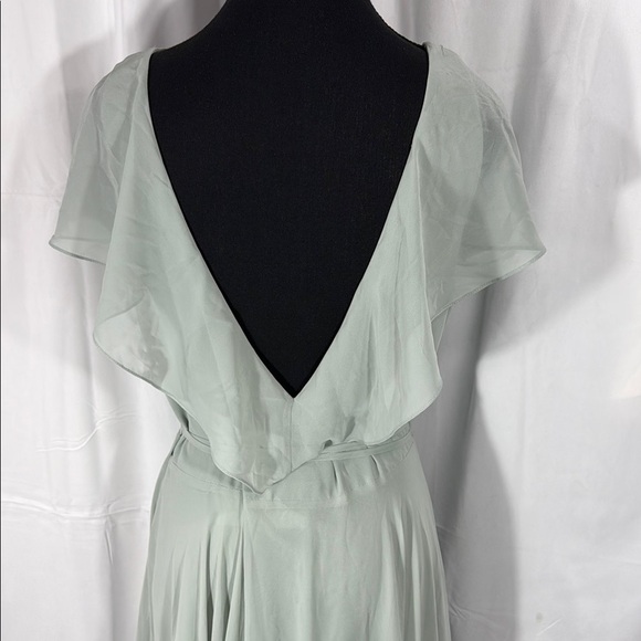 Jenny Yoo Annabelle Sea Glass Convertible Flutter Sleeve Chiffon Maxi Dress Sz14 - Picture 10 of 12